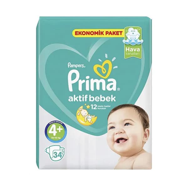 پوشک بچه پریما چهار پلاس تعداد 34 تایی