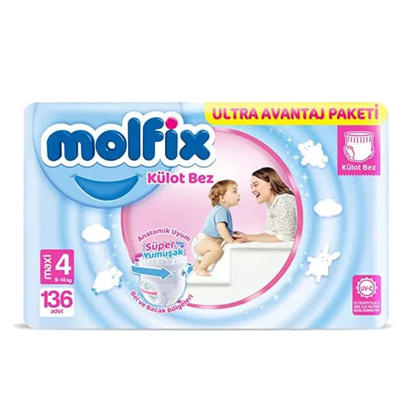 پوشک مولفیکس شورتی سایز 4 تعداد 136 عددی