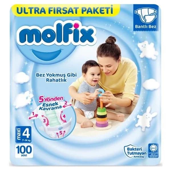 پوشک مولفیکس چسبی سایز 4 تعداد 100 عددی — تصویر ۳