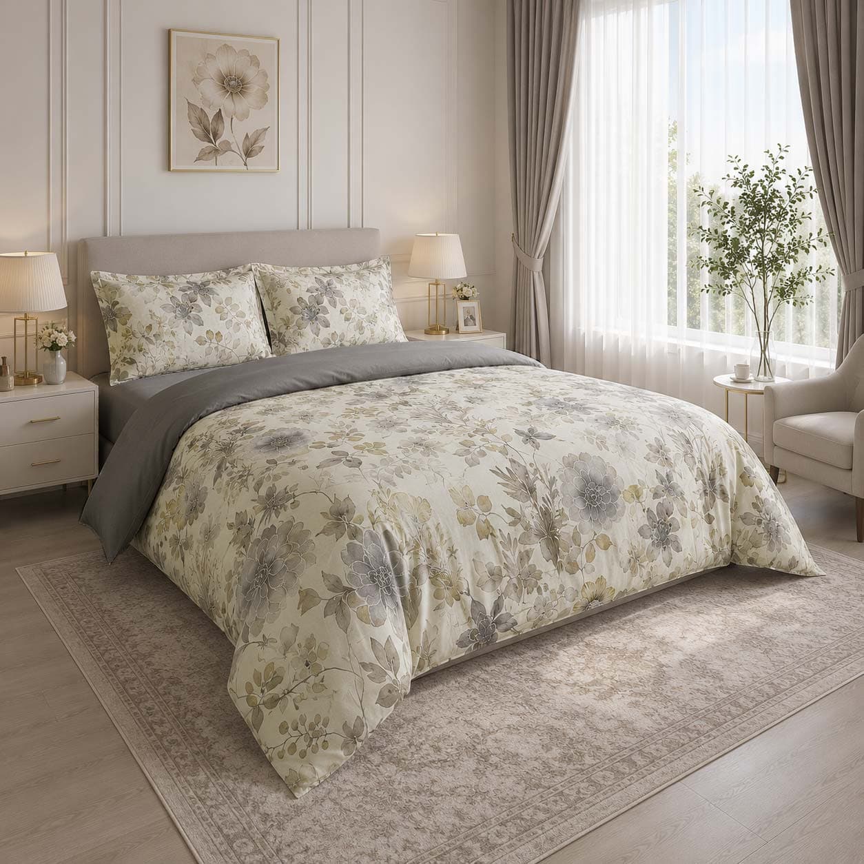 ست لحاف کاوری دونفره 4427 کرم King size