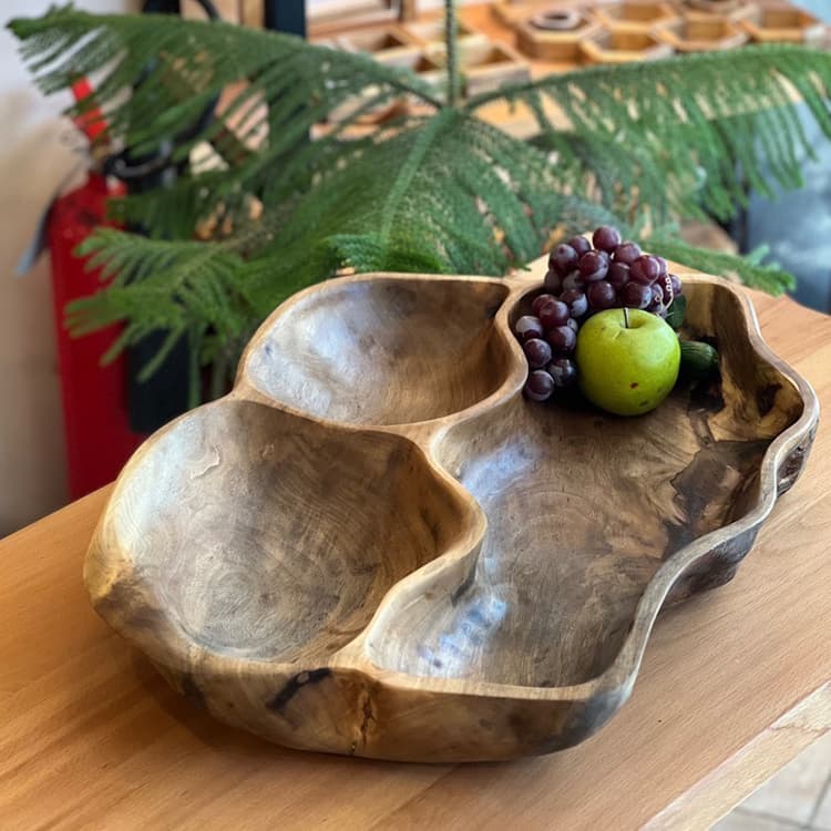 اردو خوری چوبی دست‌ ساز سه خانه چوب طبیعی گردو — تصویر ۳