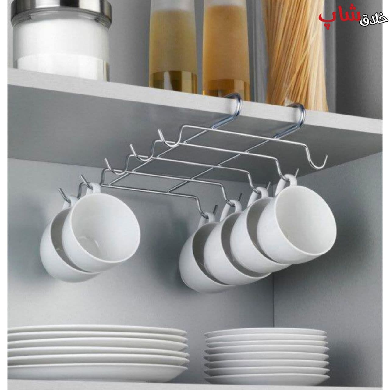 آویز فنجان و گیلاس کابینتی استیل کد H12 — تصویر ۲