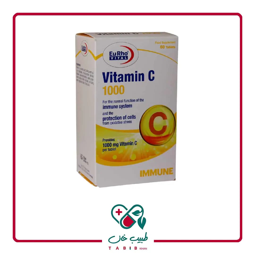 قرص ویتامین C 1000 میلی گرم یوروویتال 60 عددی/Eurho Vital Vitamin C 1000 mg 60 Tablets