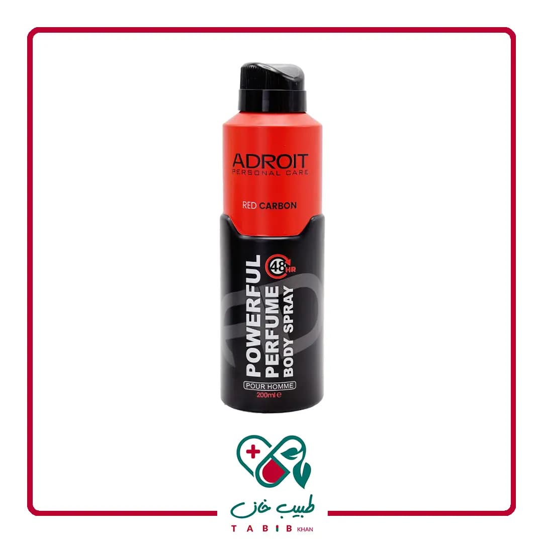 اسپری بدن ادرویت رد کربن ویژه آقایان 200 میلی لیتری/Adroit red carbon Powerful Perfume Body Spray For Men 200 Ml