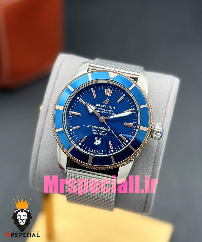 ساعت برایتلینگ مردانه اتوماتیک بند استیل حصیری قاب رزگلد صفحه ابی Breitling Super Ocean 020957 — تصویر ۳