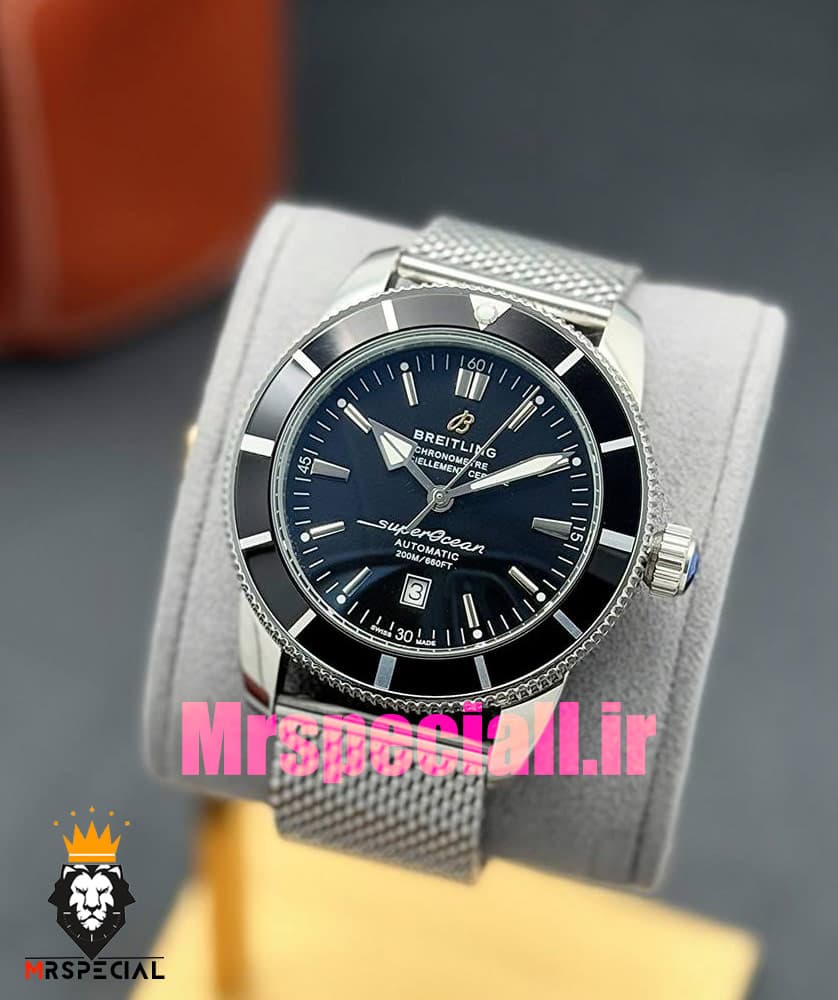 ساعت برایتلینگ مردانه اتوماتیک بند استیل حصیری صفحه مشکی Breitling Super Ocean 020955 — تصویر ۷