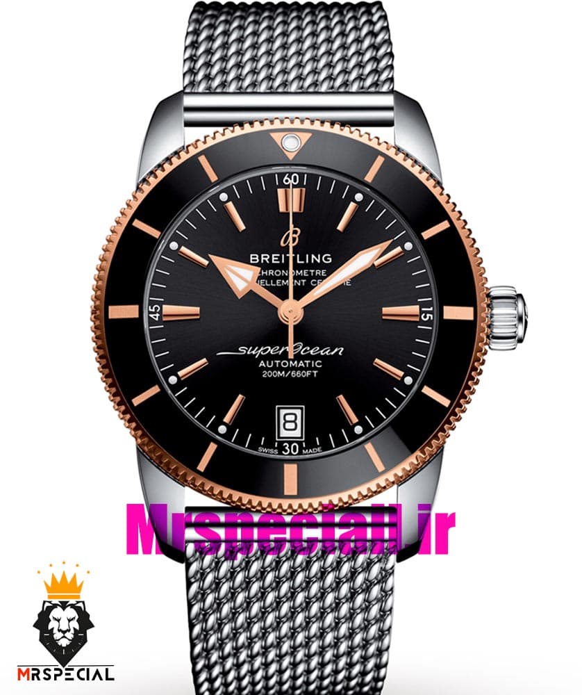ساعت برایتلینگ مردانه اتوماتیک بند استیل حصیری صفحه مشکی Breitling Super Ocean 020954