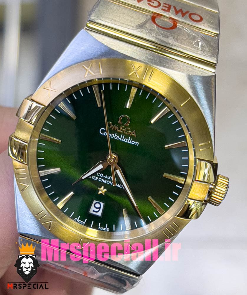 ساعت امگا مردانه مدل کانسلیشن دو رنگ طلایی صفحه سبز OMEGA Constllation 020953 — تصویر ۱۱