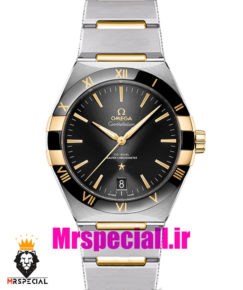 ساعت امگا مردانه مدل کانسلیشن دو رنگ طلایی صفحه مشکی OMEGA Constllation Co-Axial 020950 — تصویر ۲
