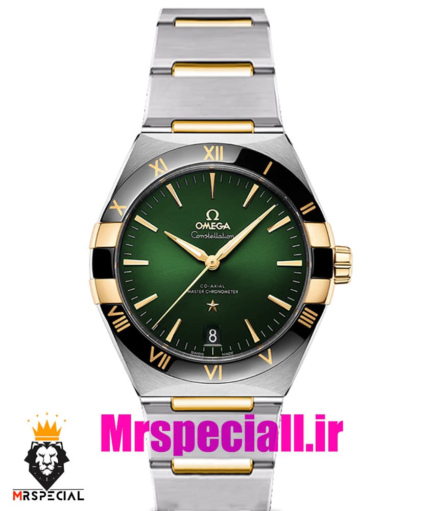 ساعت امگا مردانه مدل کانسلیشن دو رنگ طلایی صفحه سبز OMEGA Constllation Co-Axial 020949 — تصویر ۱۰