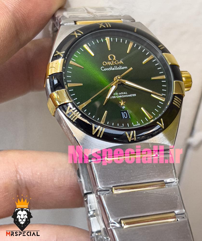 ساعت امگا مردانه مدل کانسلیشن دو رنگ طلایی صفحه سبز OMEGA Constllation Co-Axial 020949 — تصویر ۱۱