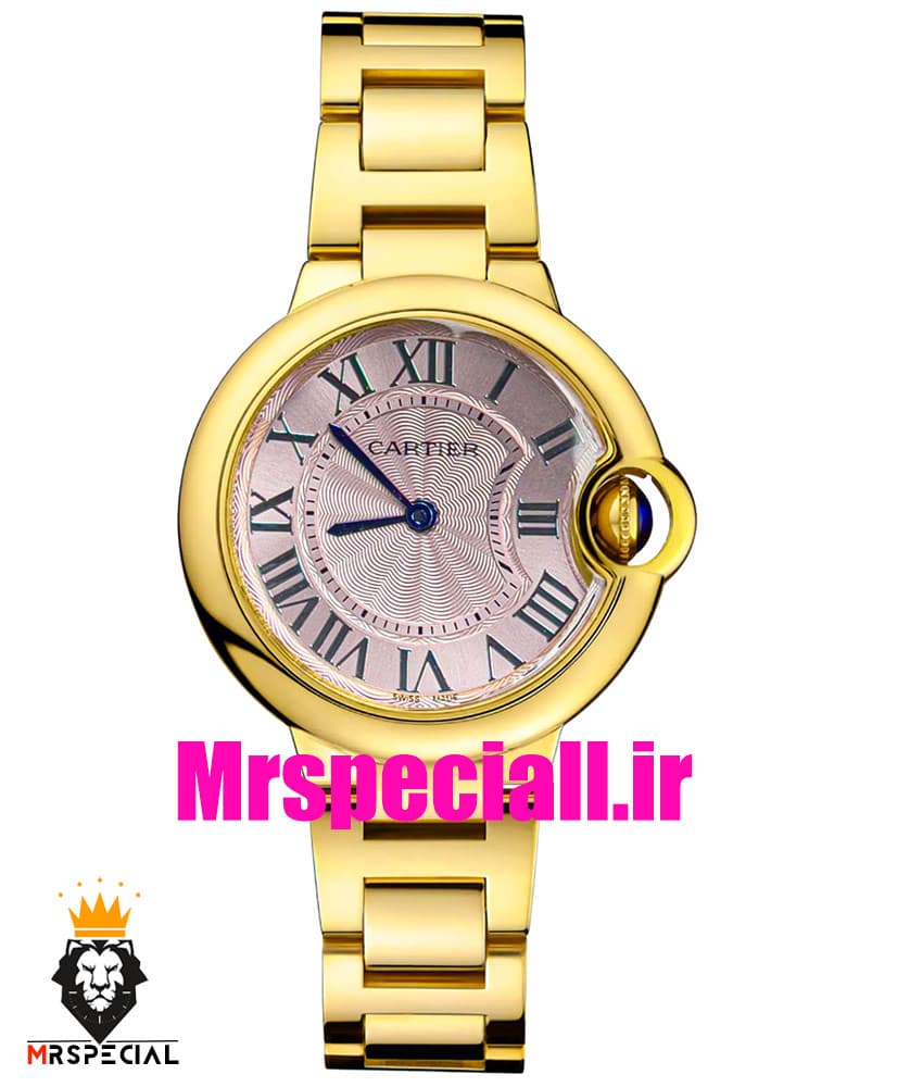 ساعت زنانه کارتیه مدل بالن بلو بند استیل طلایی صفحه صورتی cartier ballon bleu 020914