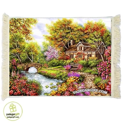 تابلو فرش ماشینی طرح منظره خانه در باغ کد m14 - 70در100