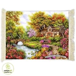تابلو فرش ماشینی طرح منظره خانه در باغ کد m14 - 70در100 — تصویر ۲