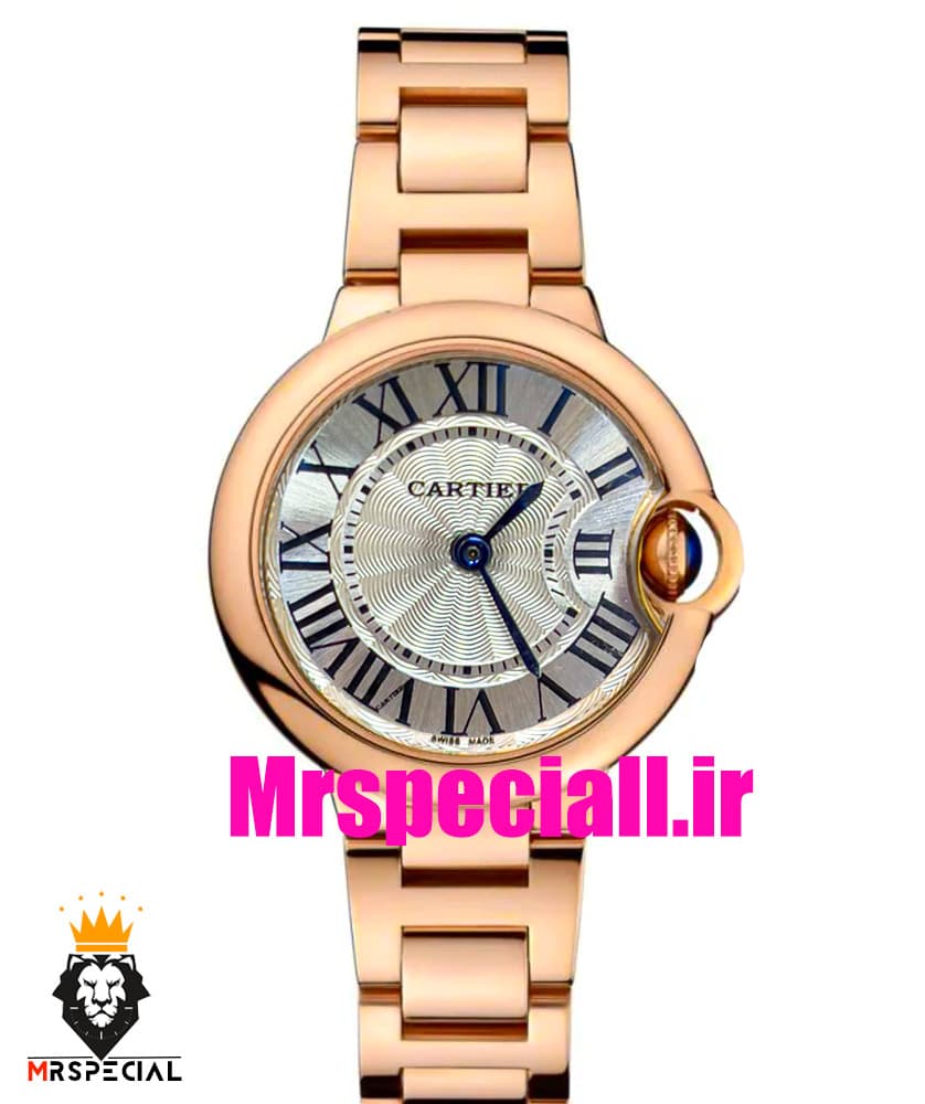 ساعت زنانه کارتیه مدل بالن بلو بند استیل رزگلد صفحه سفید cartier ballon bleu 020908