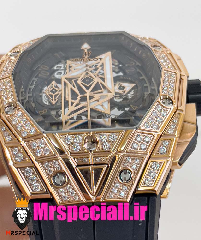 ساعت هابلوت مردانه کرنوگراف رزگلد بند رابر فول نگین 020903 HUBLOT BIG BANG Diamond — تصویر ۱۲