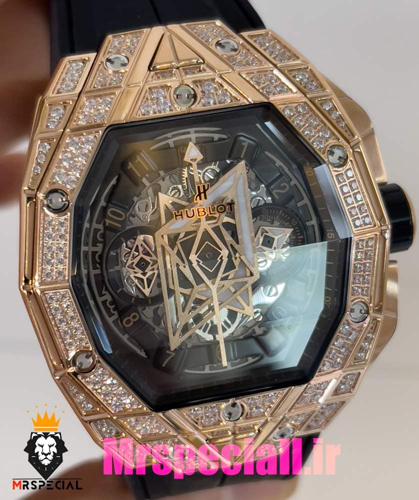 ساعت هابلوت مردانه کرنوگراف رزگلد بند رابر فول نگین 020903 HUBLOT BIG BANG Diamond — تصویر ۶
