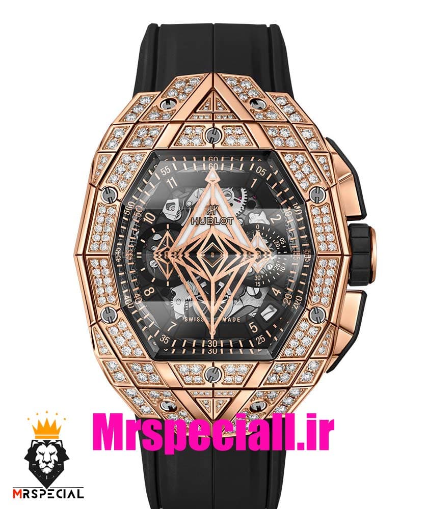 ساعت هابلوت مردانه کرنوگراف رزگلد بند رابر فول نگین 020903 HUBLOT BIG BANG Diamond