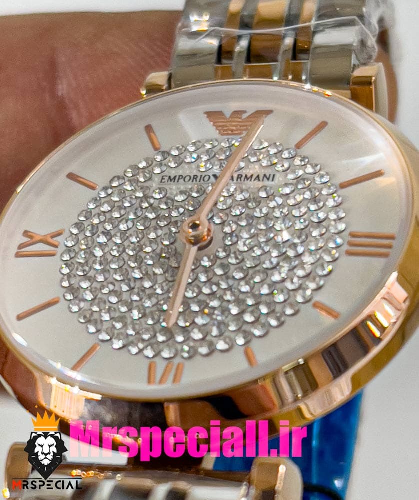 ساعت امپریو ارمانی زنانه استیل دو رنگ رزگلد صفحه سفید نگینی 020902 EMPORIO ARMANI — تصویر ۵
