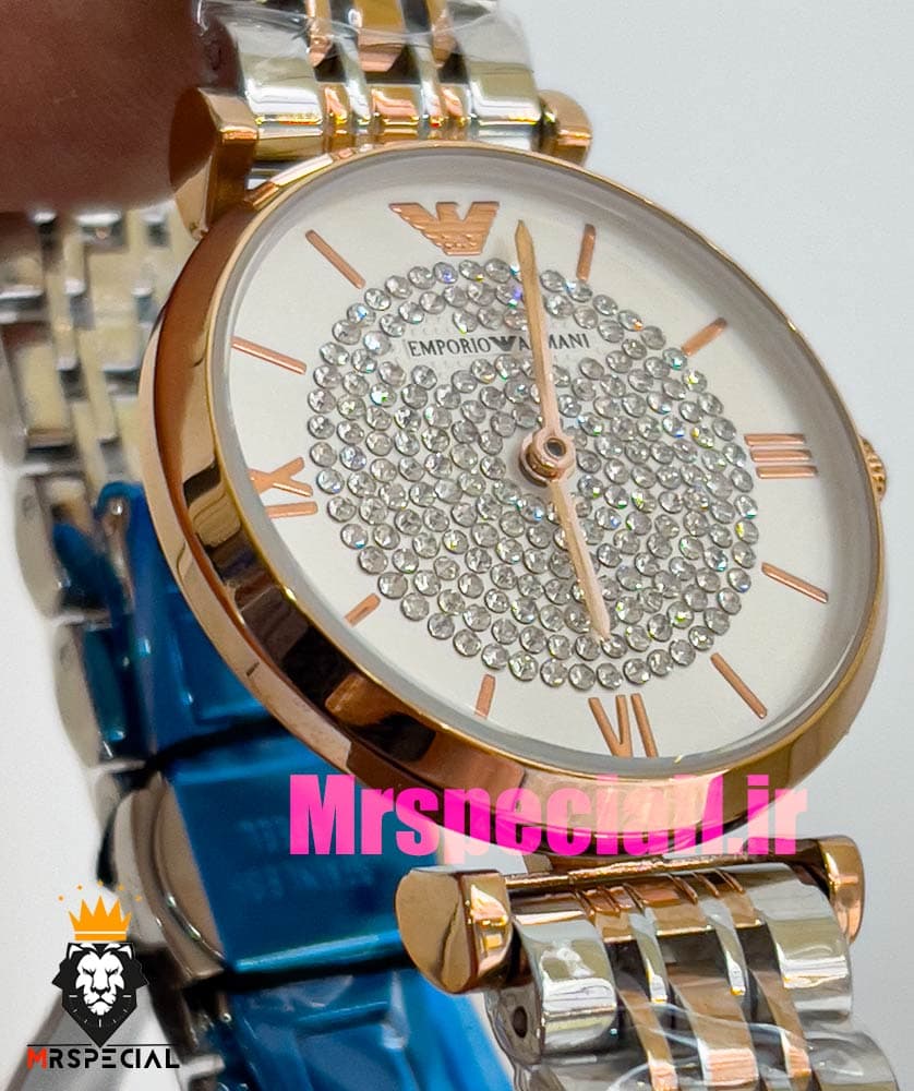 ساعت امپریو ارمانی زنانه استیل دو رنگ رزگلد صفحه سفید نگینی 020902 EMPORIO ARMANI — تصویر ۴