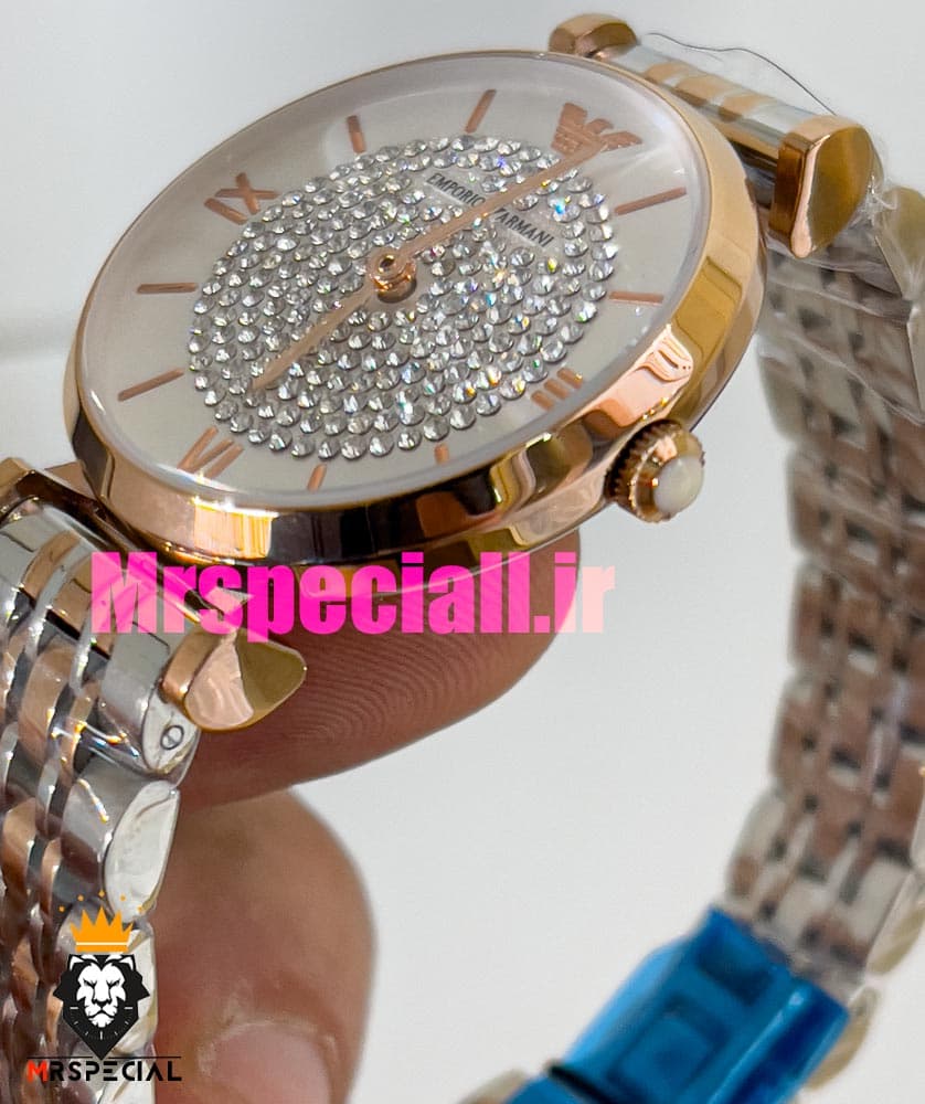 ساعت امپریو ارمانی زنانه استیل دو رنگ رزگلد صفحه سفید نگینی 020902 EMPORIO ARMANI — تصویر ۶