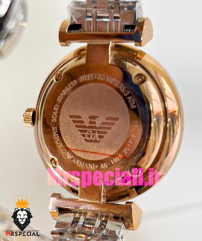 ساعت امپریو ارمانی زنانه استیل دو رنگ رزگلد صفحه سفید نگینی 020902 EMPORIO ARMANI — تصویر ۸