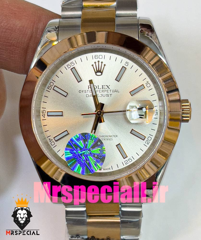 ساعت رولکس مردانه مدل دیت جاست اتوماتیک دورنگ رزگلد صفحه سفید 020881 ROLEX DATEJUST — تصویر ۱۰