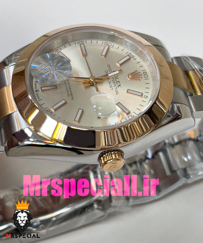 ساعت رولکس مردانه مدل دیت جاست اتوماتیک دورنگ رزگلد صفحه سفید 020881 ROLEX DATEJUST — تصویر ۶