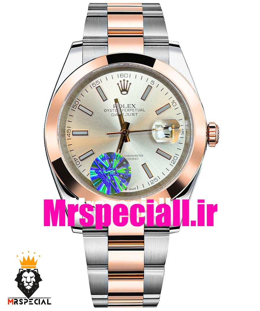 ساعت رولکس مردانه مدل دیت جاست اتوماتیک دورنگ رزگلد صفحه سفید 020881 ROLEX DATEJUST
