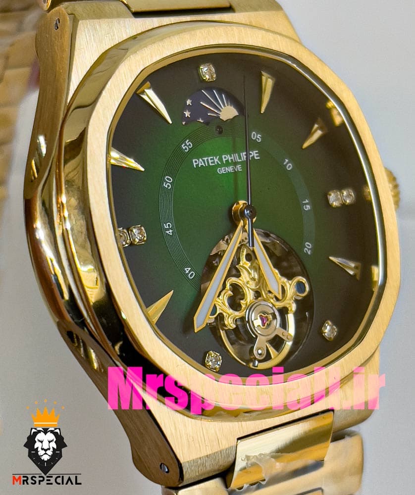 ساعت پتک فیلیپ مردانه مدل ناتیلوس اتومات طلایی صفحه سبز Patek Philippe NUATILOS 020878 — تصویر ۴