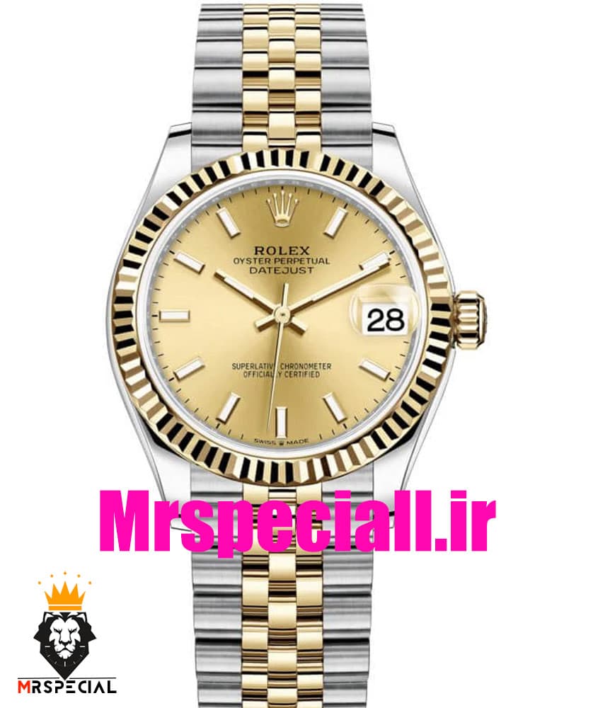 ساعت رولکس زنانه مدل دیت جاست اتوماتیک دورنگ طلایی صفحه طلایی 020863 ROLEX DATEJUST