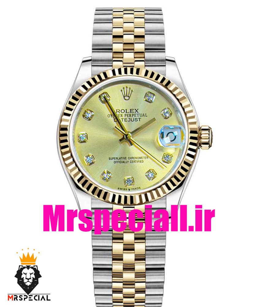 ساعت رولکس زنانه مدل دیت جاست اتوماتیک دورنگ طلایی صفحه طلایی 020862 ROLEX DATEJUST