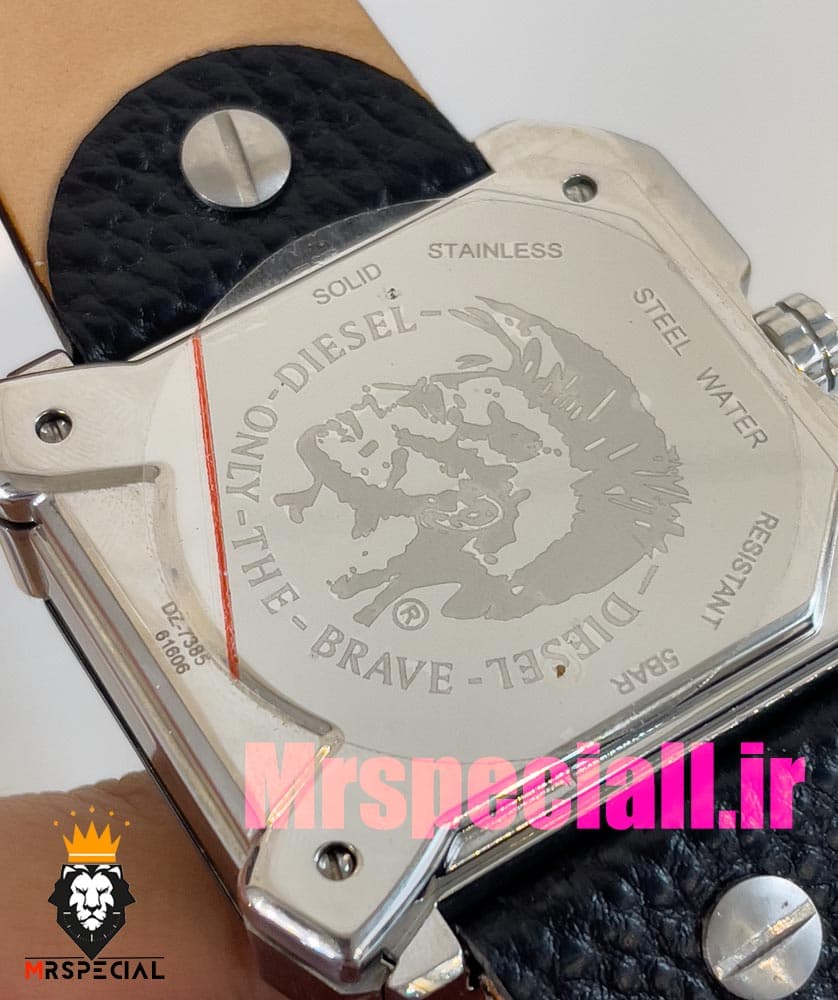 ساعت دیزل مردانه کنتوری چهارگوش بند چرم صفحه مشکی Diesel 020854 — تصویر ۸