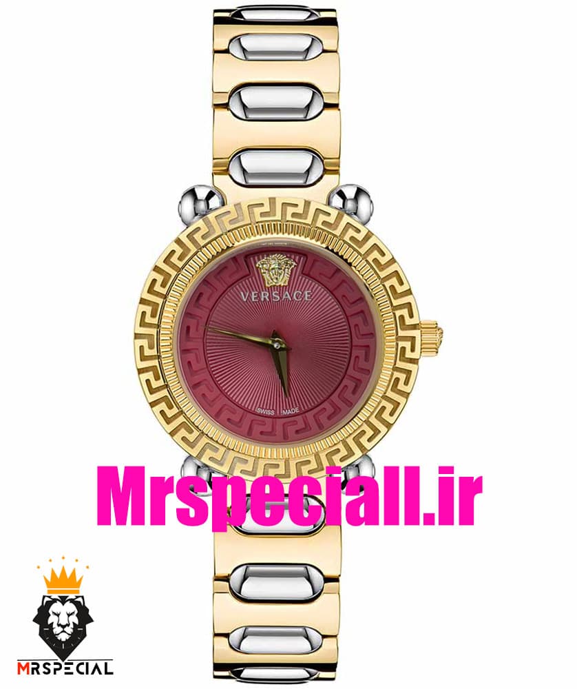 ساعت ورساچه زنانه کوارتز دورنگ طلایی صفحه قرمز 020852 VERSACE