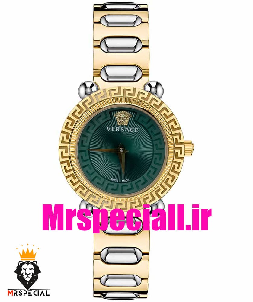 ساعت ورساچه زنانه کوارتز دورنگ طلایی صفحه سبز 020851 VERSACE
