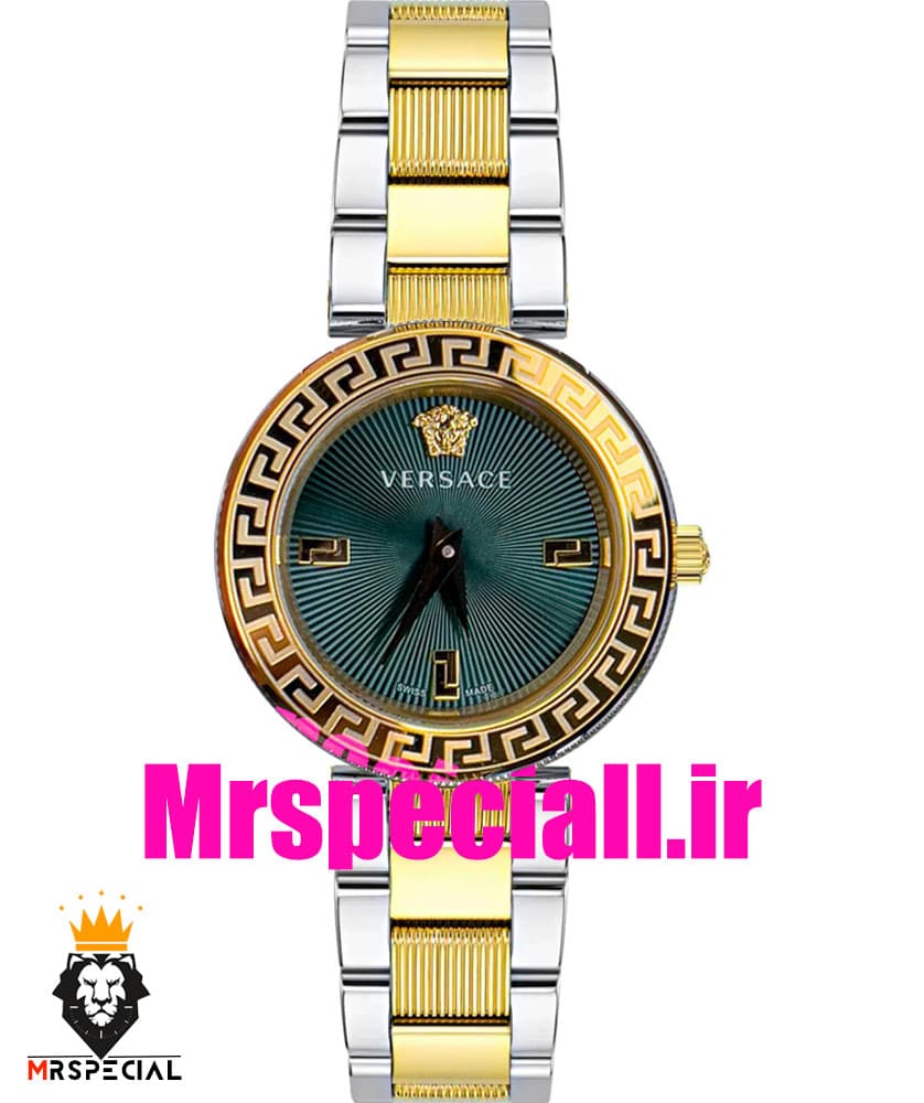 ساعت ورساچه زنانه کوارتز دورنگ طلایی صفحه سبز 020845 VERSACE