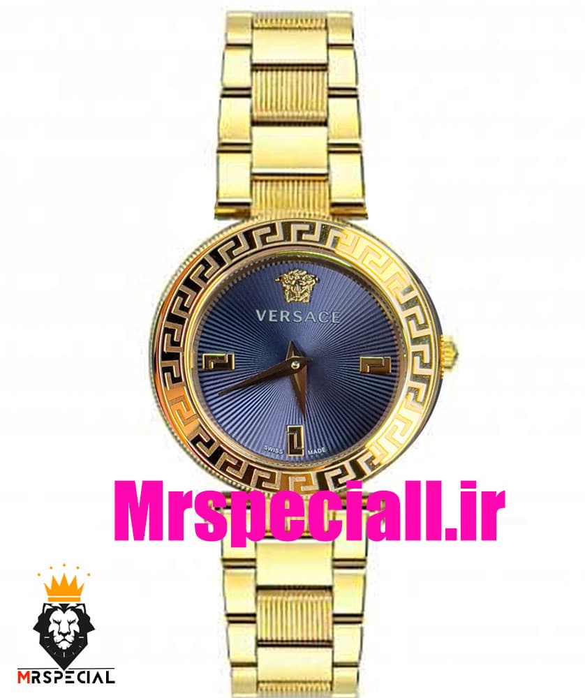 ساعت ورساچه زنانه کوارتز طلایی صفحه ابی 020843 VERSACE