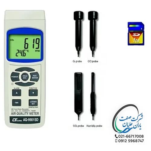 CO2,CO,O2 سنج / دماسنج/ رطوبت سنج مدل AQ-9901SD لوترون