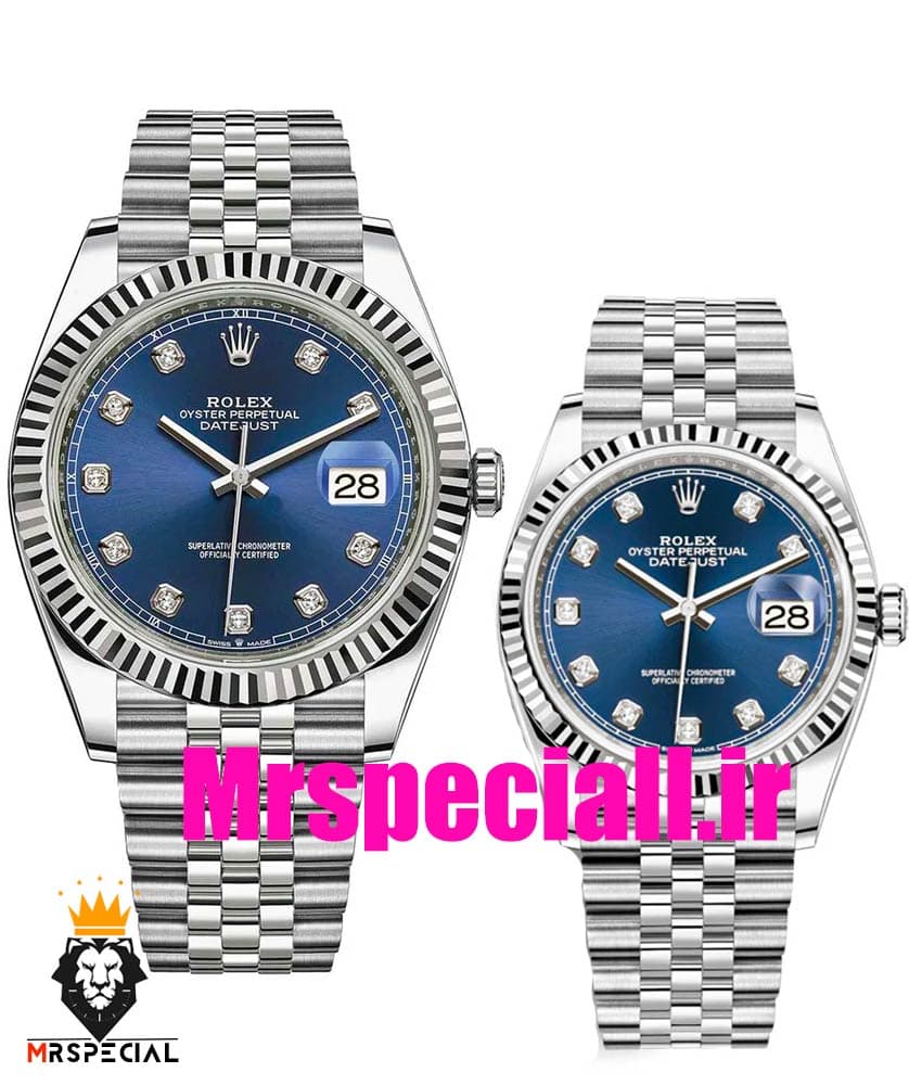 ساعت ست رولکس مردانه و زنانه دیت جاست کوارتز استیل صفحه ابی 020836 ROLEX DATEJUST