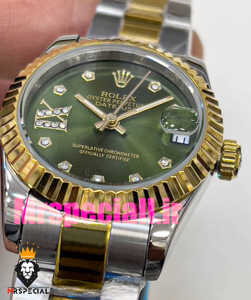 ساعت زنانه رولکس دیت جاست اتوماتیک دورنگ طلایی صفحه سبز 020828 ROLEX DATEJUST — تصویر ۱۲
