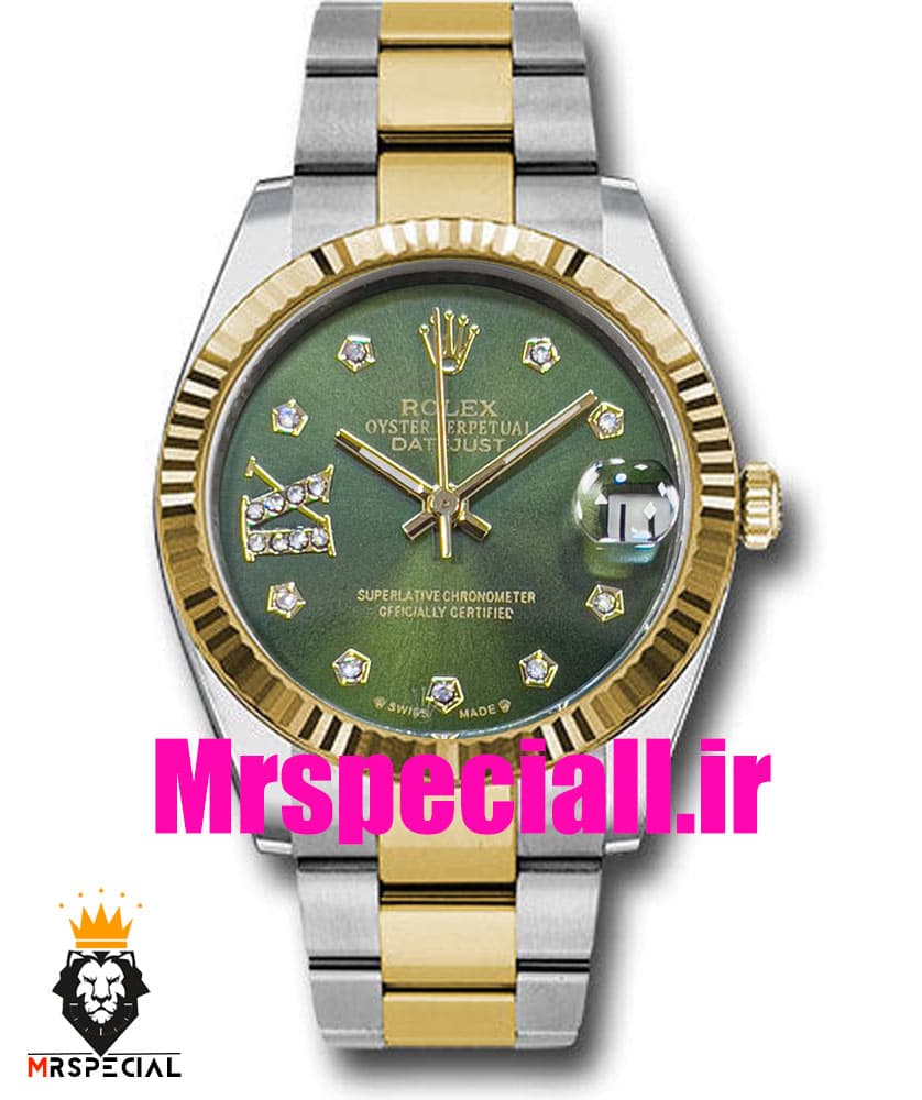 ساعت زنانه رولکس دیت جاست اتوماتیک دورنگ طلایی صفحه سبز 020828 ROLEX DATEJUST