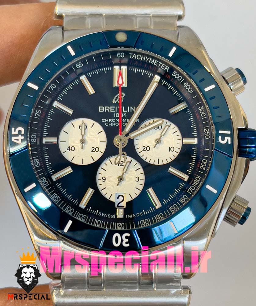 ساعت برایتلینگ مردانه بند استیل کرنوگراف صفحه ابی کاربنی BREITLING chronomat 020820 — تصویر ۱۰