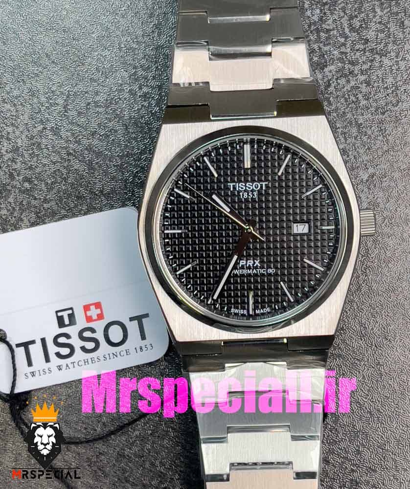 ساعت تیسوت مدل پی ار ایکس مردانه کوارتز استیل صفحه مشکی 020793 TISSOT PRX — تصویر ۴