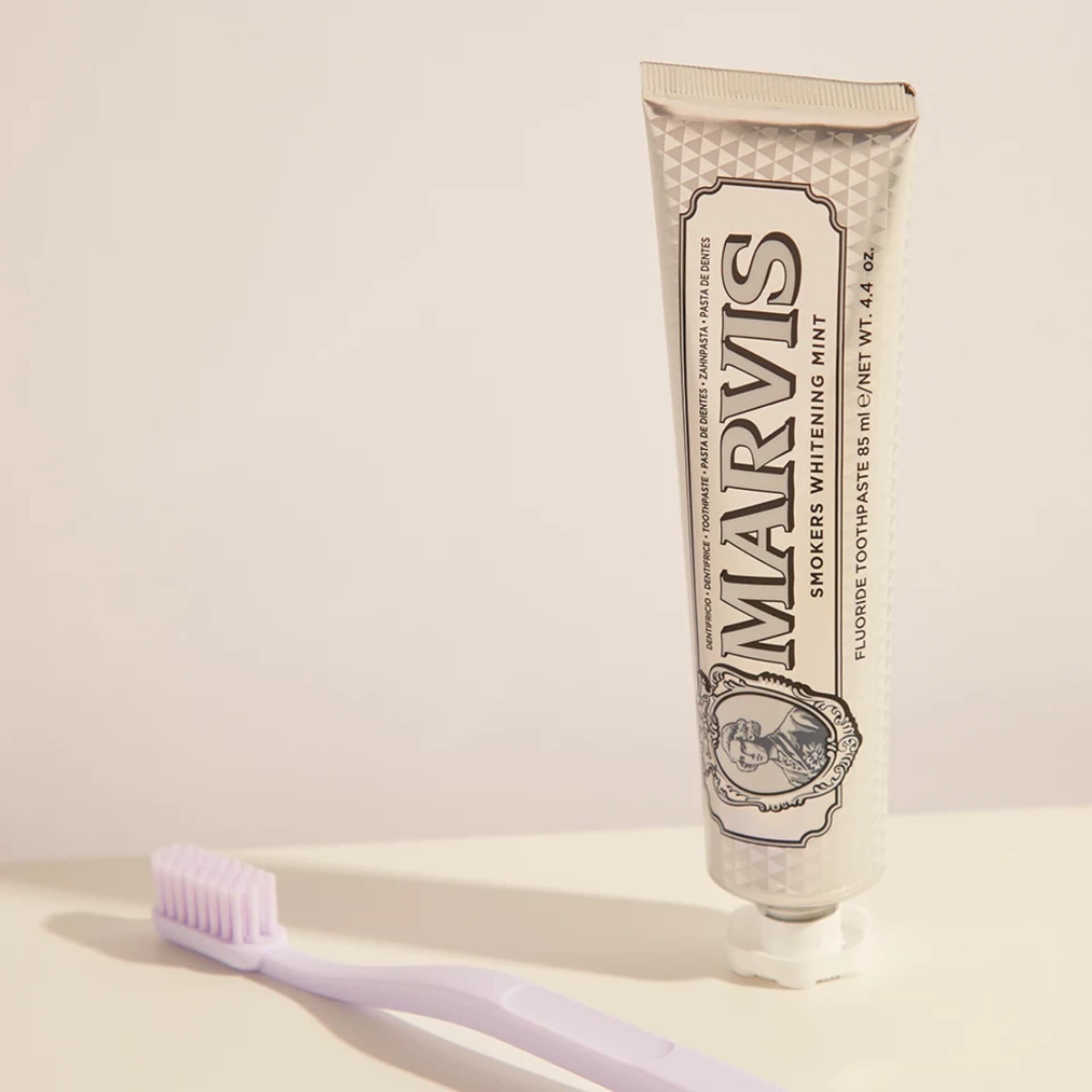 خمیر دندان سفید کننده مارویس برای افراد سیگاری اصل | SMOKERS WHITENING MINT 85ML — تصویر ۵