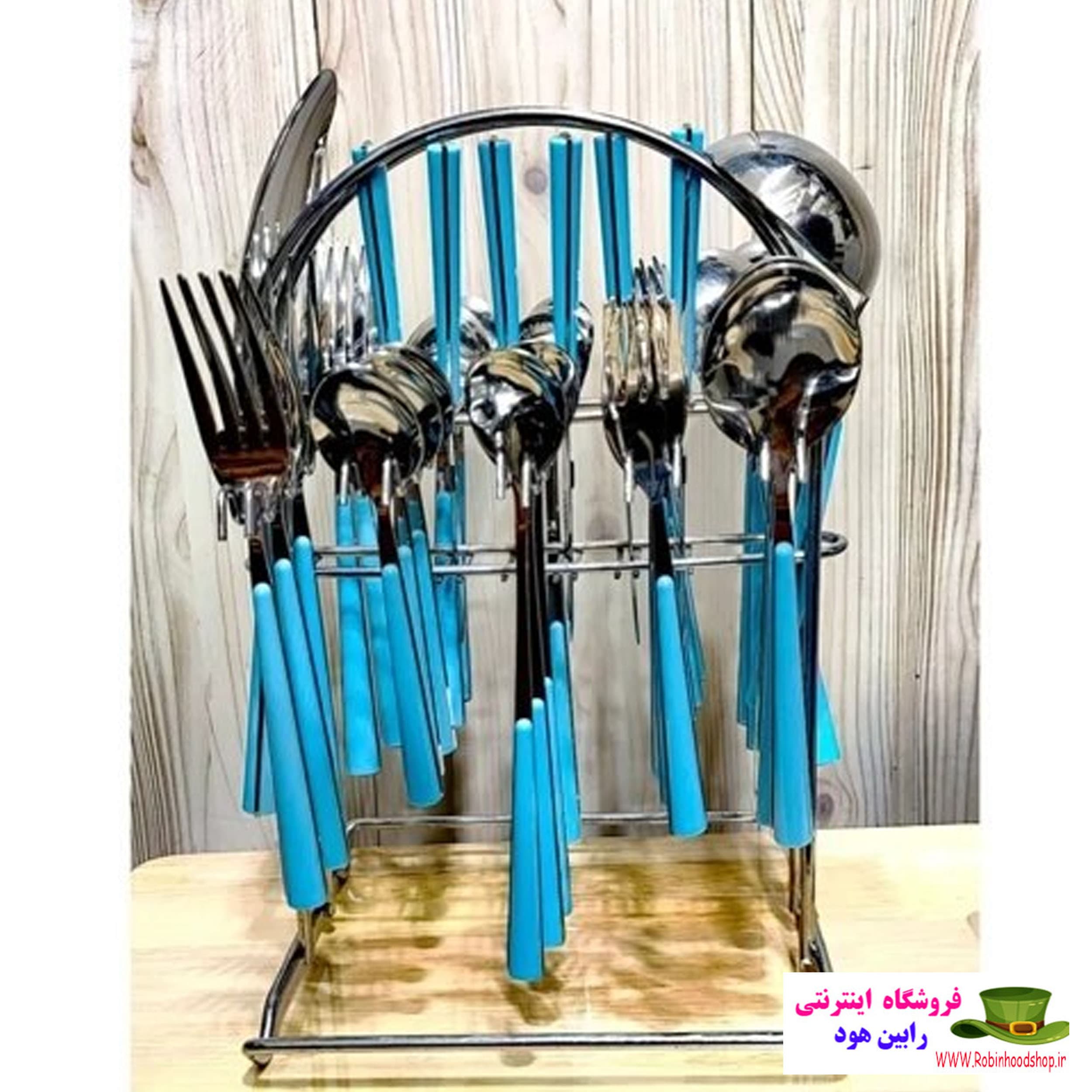 ست قاشق و چنگال 39 پارچه آبی رومیزی استند نقره ای استار
