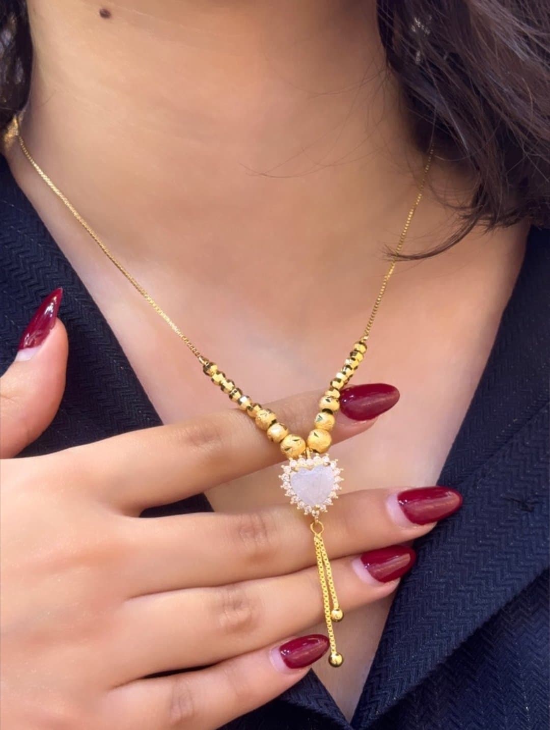 گردنبند زنانه طرح قلب نگیندار، رنگ ثابت و ضد حساسیت، اصل/اورجینال جام کوزارکس — تصویر ۵