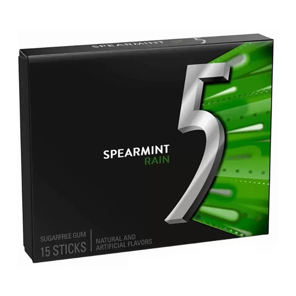 آدامس فایو 5 اصل آمریکا مدل Spearmint Rain با طعم نعنا بسته 15 عددی