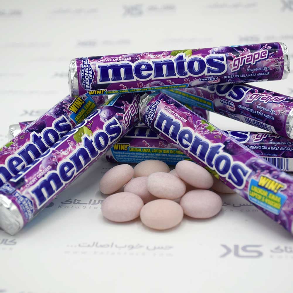 آب نبات منتوس MENTOS اصل اندونزی طعم انگور بسته 29 گرمی — تصویر ۱۲