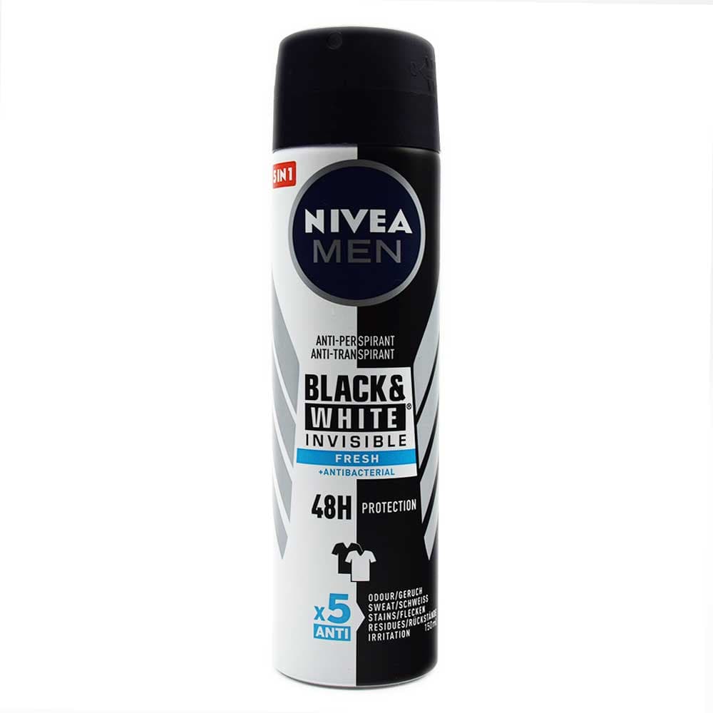 اسپری مردانه نیوآ NIVEA اصلی آلمانی مدل Black and White Invisible Fresh حجم 150 میلی لیتر
