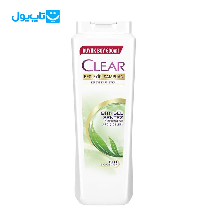 شامپو ضد‌ شوره کلیر Clear زنانه مدل Bitkisel Sentez حاوی عصاره جینسینگ و سرو‌ کوهی حجم 600 میلی‌‌لیتر
